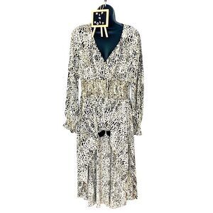 Patrizia Luca Deep V High-low Animal Print Tunic Cream Black Size Small
